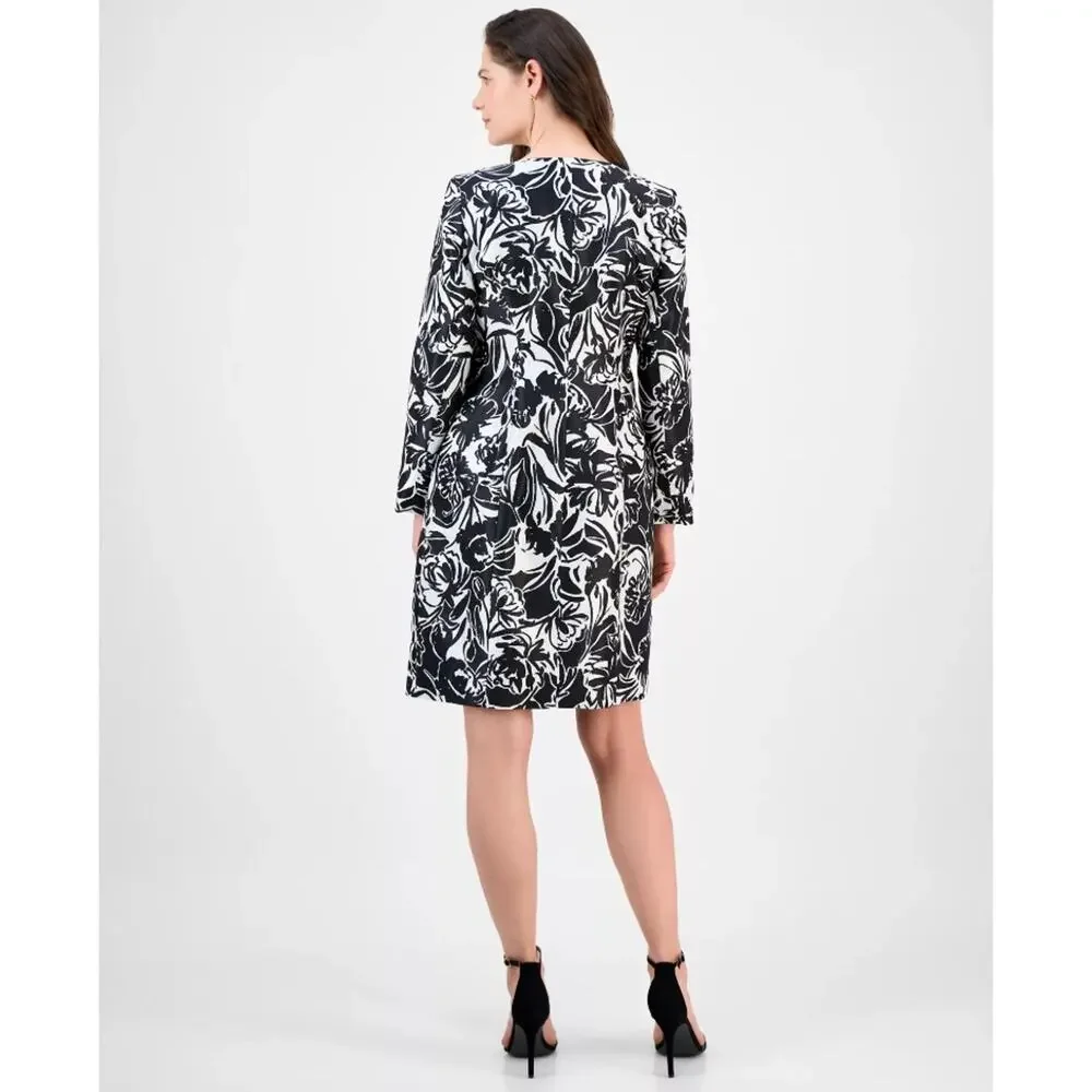 Le Suit Women Black/White Floral Elegant Jacket Topper & Dress Petite Size 14P